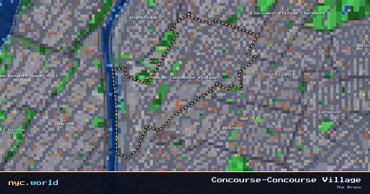 pixel-art map of Concourse-Concourse Village, The Bronx on nyc.world
