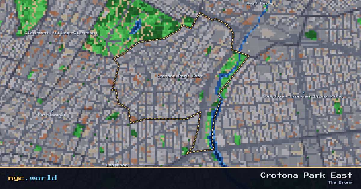 pixel-art map of Crotona Park East, The Bronx on nyc.world