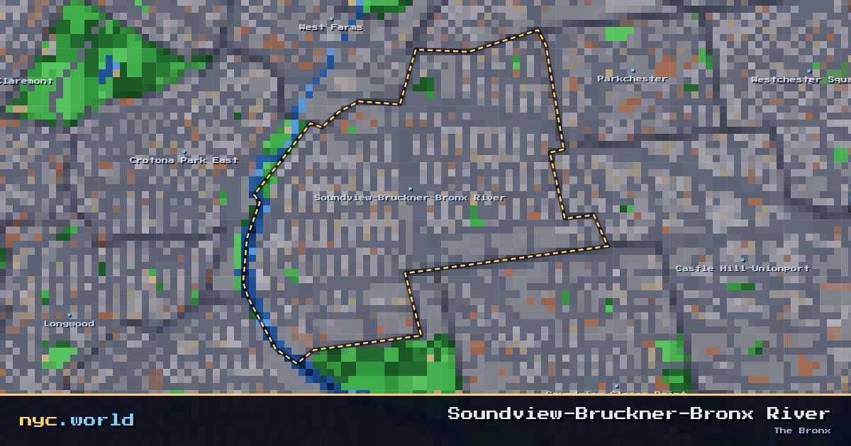 pixel-art map of Soundview-Bruckner-Bronx River, The Bronx on nyc.world