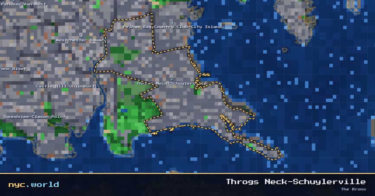 pixel-art map of Throgs Neck-Schuylerville, The Bronx on nyc.world