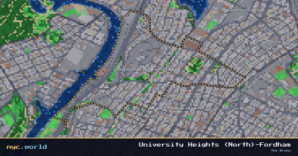 pixel-art map of University Heights (North)-Fordham, The Bronx on nyc.world