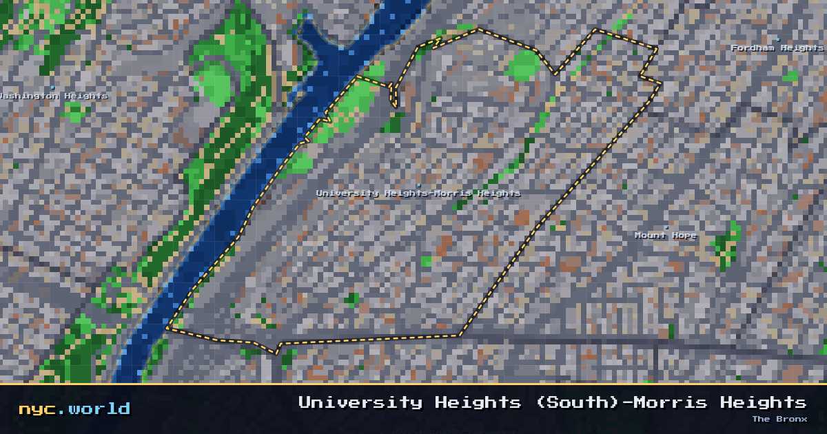 pixel-art map of University Heights (South)-Morris Heights, The Bronx on nyc.world