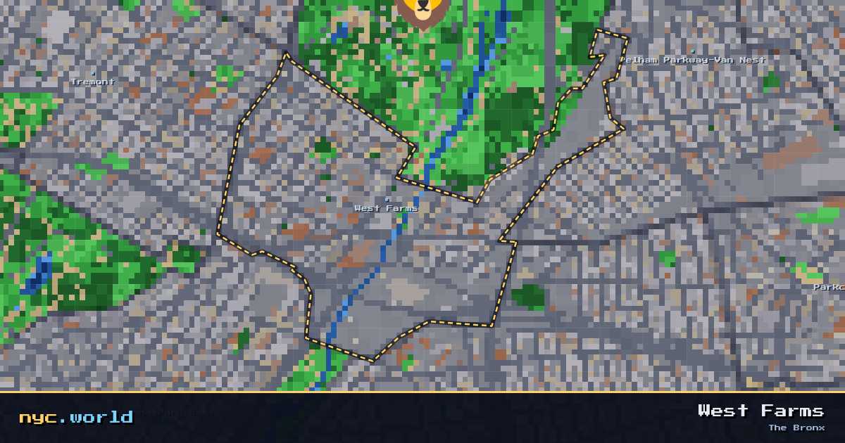 pixel-art map of West Farms, The Bronx on nyc.world