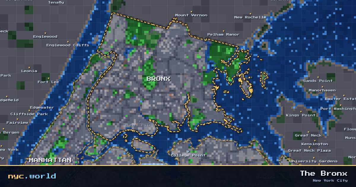 pixel-art map of The Bronx, New York City on nyc.world