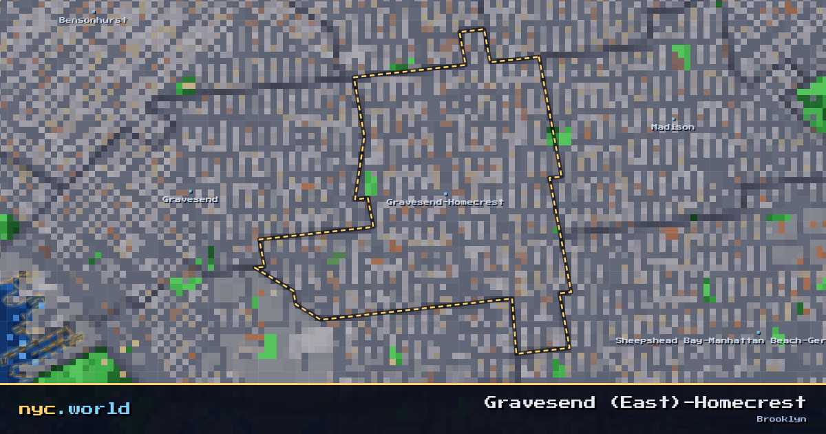 pixel-art map of Gravesend (East)-Homecrest, Brooklyn on nyc.world