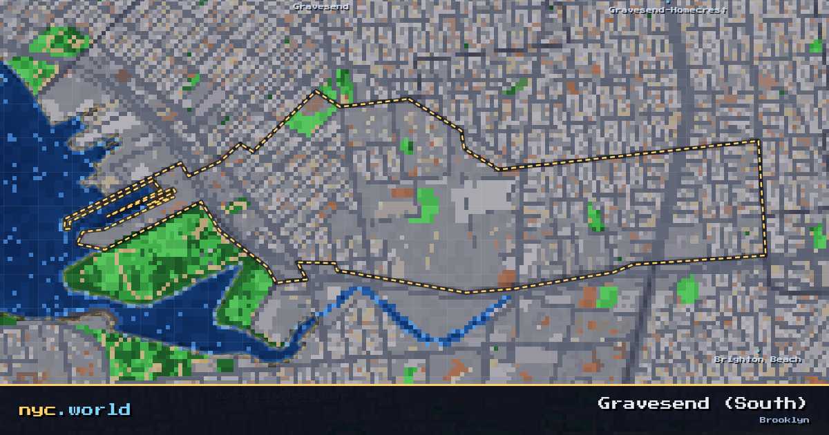pixel-art map of Gravesend (South), Brooklyn on nyc.world