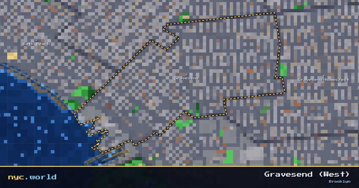 pixel-art map of Gravesend (West), Brooklyn on nyc.world