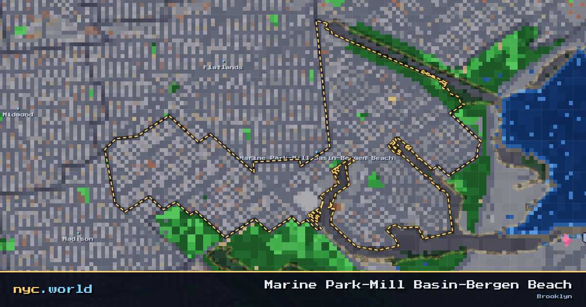pixel-art map of Marine Park-Mill Basin-Bergen Beach, Brooklyn on nyc.world