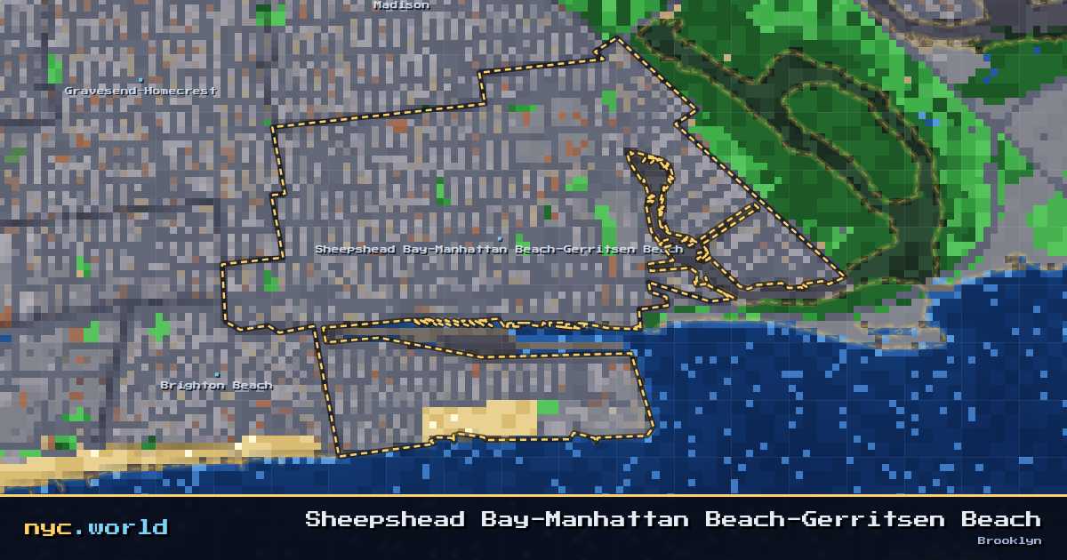 pixel-art map of Sheepshead Bay-Manhattan Beach-Gerritsen Beach, Brooklyn on nyc.world