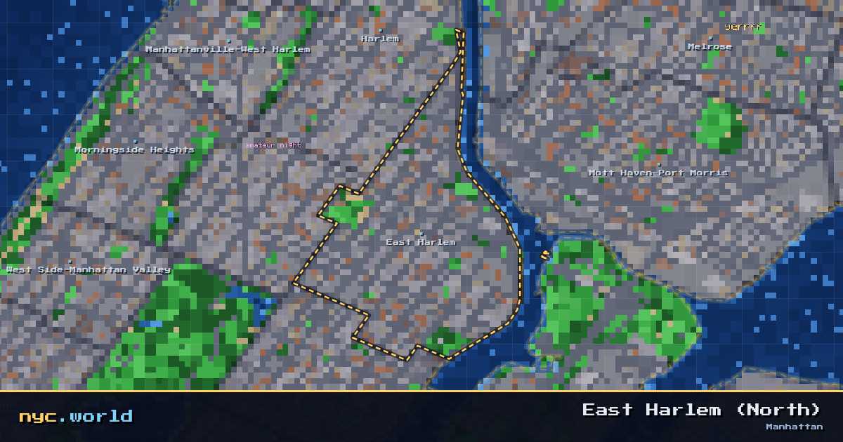 pixel-art map of East Harlem (North), Manhattan on nyc.world