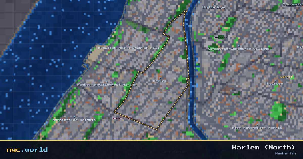 pixel-art map of Harlem (North), Manhattan on nyc.world