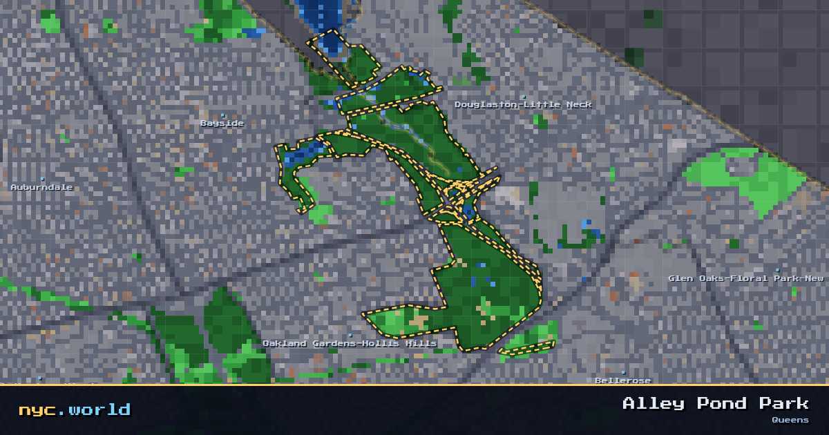 pixel-art map of Alley Pond Park, Queens on nyc.world
