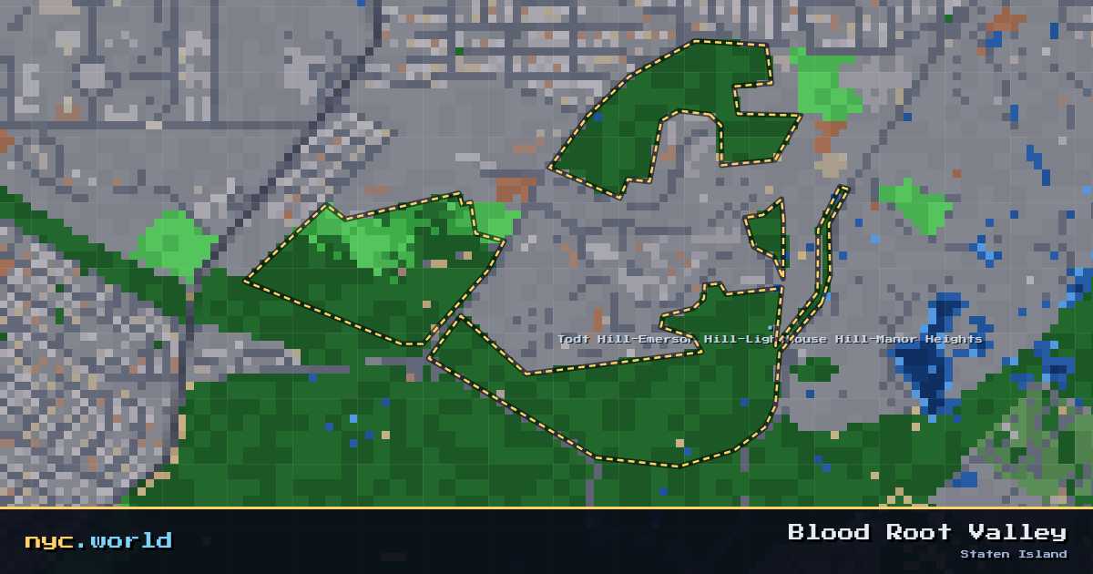 pixel-art map of Blood Root Valley, Staten Island on nyc.world