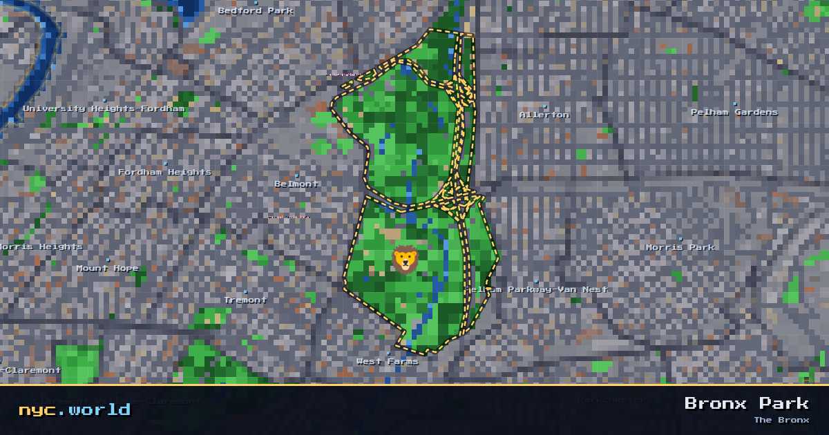 pixel-art map of Bronx Park, The Bronx on nyc.world