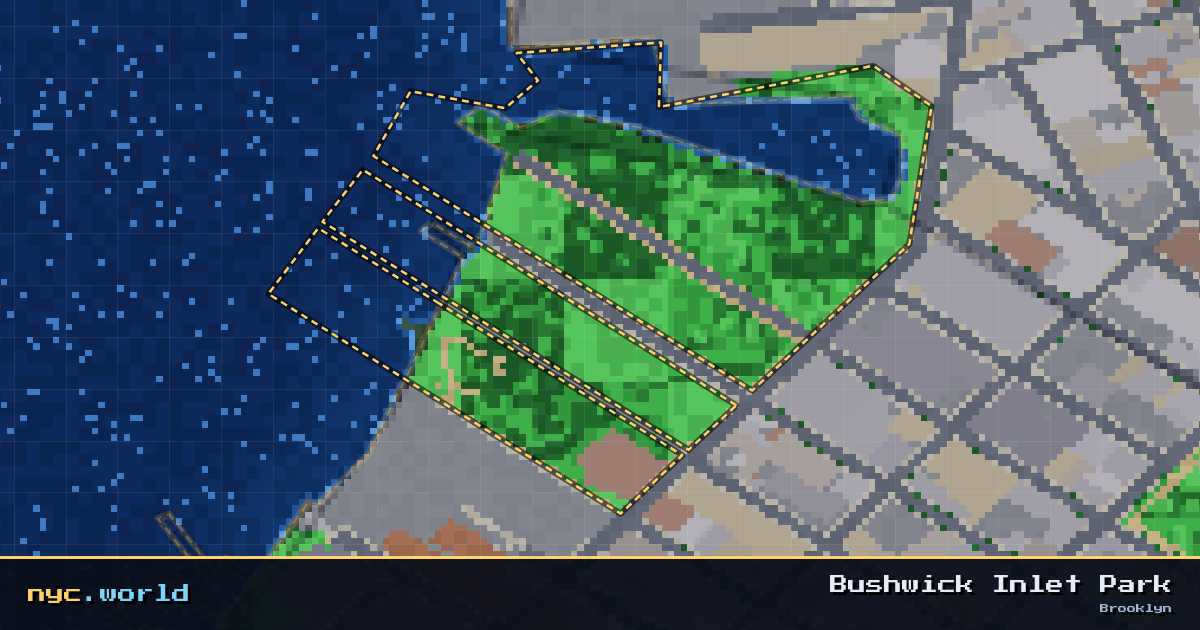 pixel-art map of Bushwick Inlet Park, Brooklyn on nyc.world