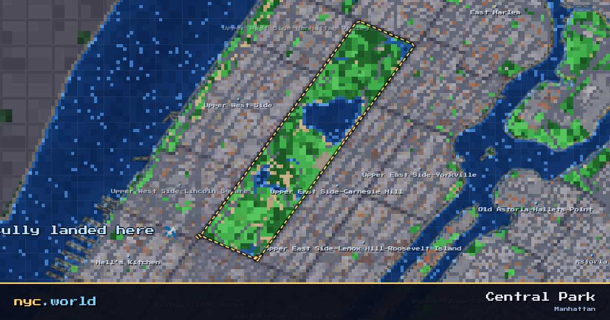 pixel-art map of Central Park, Manhattan on nyc.world