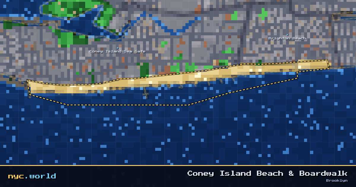 pixel-art map of Coney Island Beach & Boardwalk, Brooklyn on nyc.world
