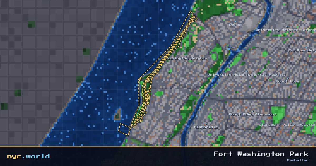 pixel-art map of Fort Washington Park, Manhattan on nyc.world