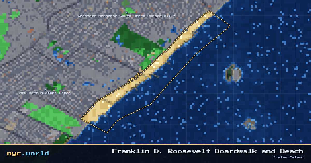 pixel-art map of Franklin D. Roosevelt Boardwalk and Beach, Staten Island on nyc.world