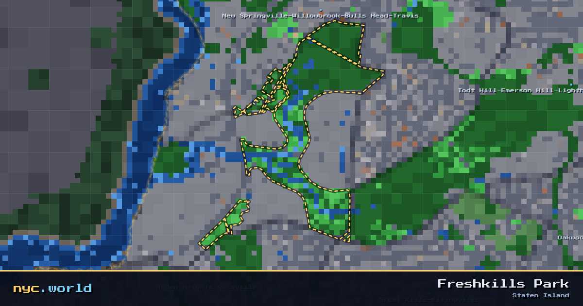 pixel-art map of Freshkills Park, Staten Island on nyc.world