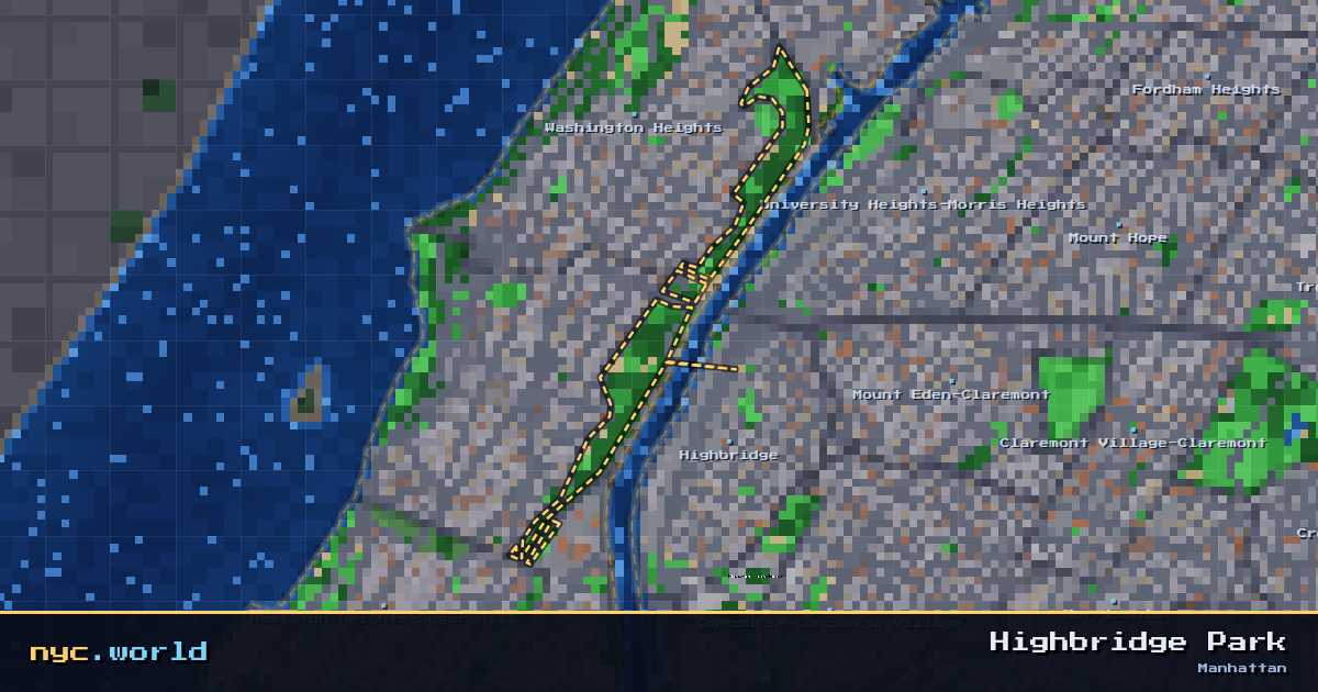 pixel-art map of Highbridge Park, Manhattan on nyc.world