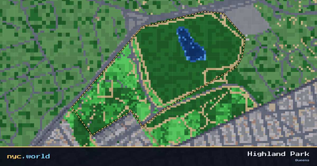 pixel-art map of Highland Park, Queens on nyc.world