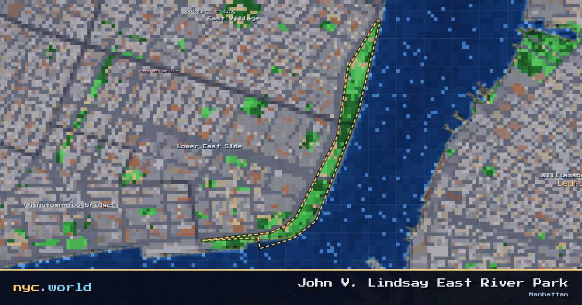 pixel-art map of John V. Lindsay East River Park, Manhattan on nyc.world