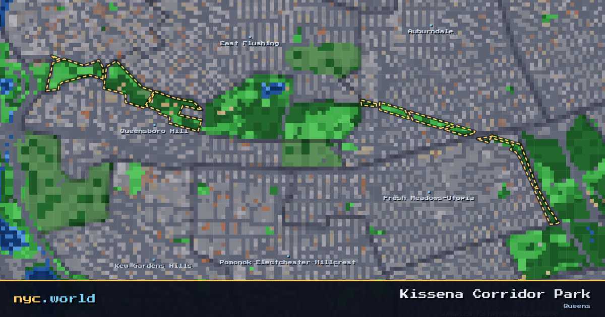 pixel-art map of Kissena Corridor Park, Queens on nyc.world