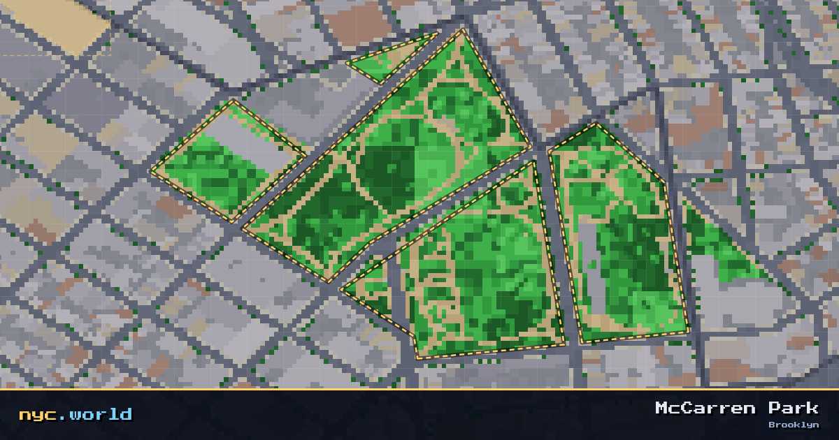 pixel-art map of McCarren Park, Brooklyn on nyc.world