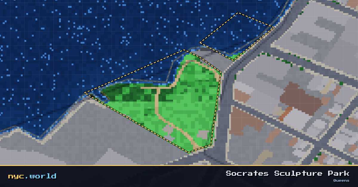 pixel-art map of Socrates Sculpture Park, Queens on nyc.world