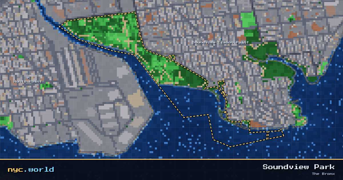 pixel-art map of Soundview Park, The Bronx on nyc.world