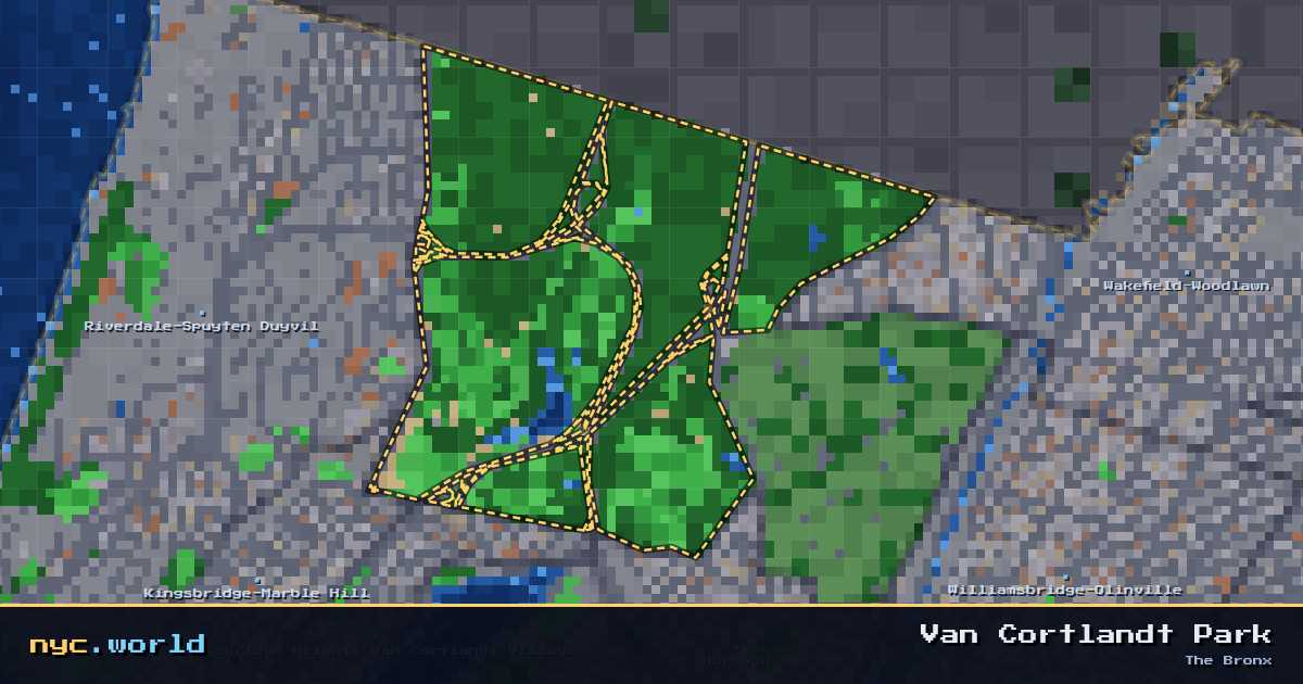 pixel-art map of Van Cortlandt Park, The Bronx on nyc.world