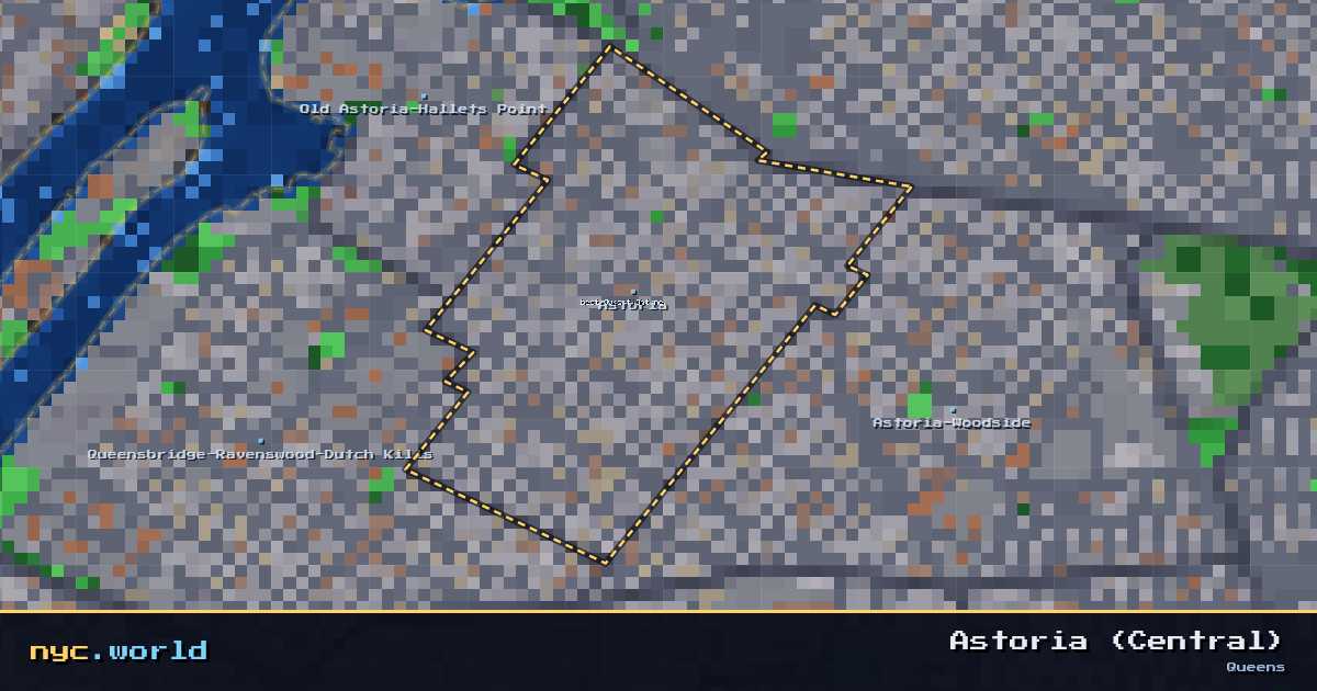 pixel-art map of Astoria (Central), Queens on nyc.world