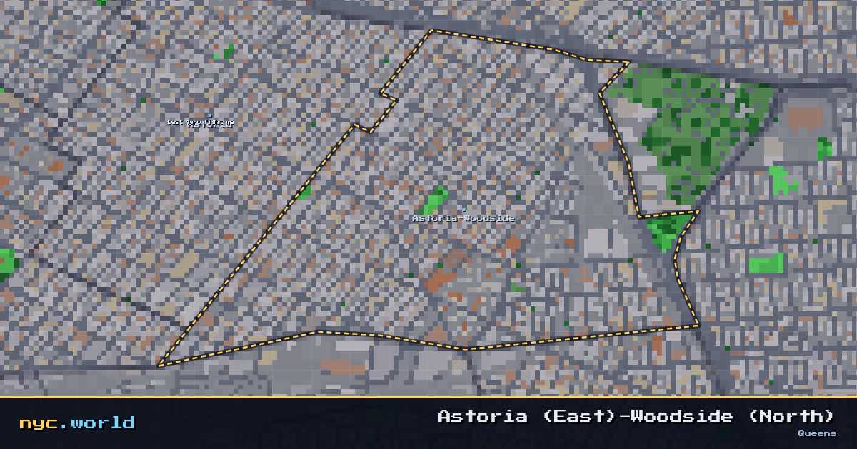 pixel-art map of Astoria (East)-Woodside (North), Queens on nyc.world