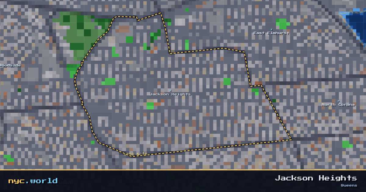 pixel-art map of Jackson Heights, Queens on nyc.world