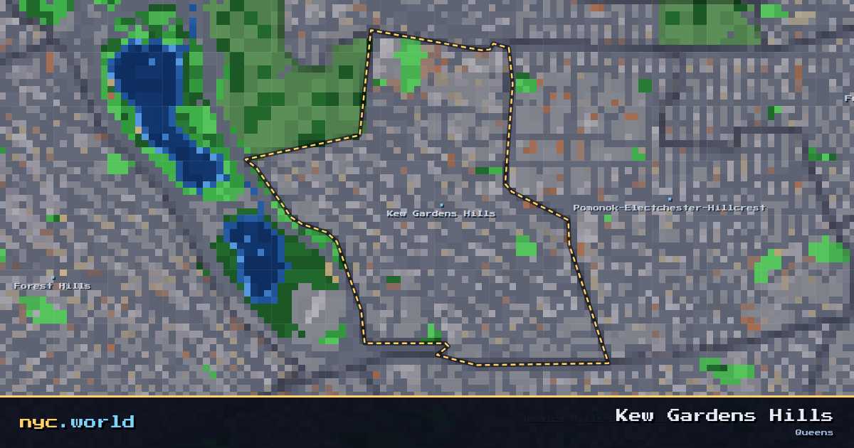 pixel-art map of Kew Gardens Hills, Queens on nyc.world
