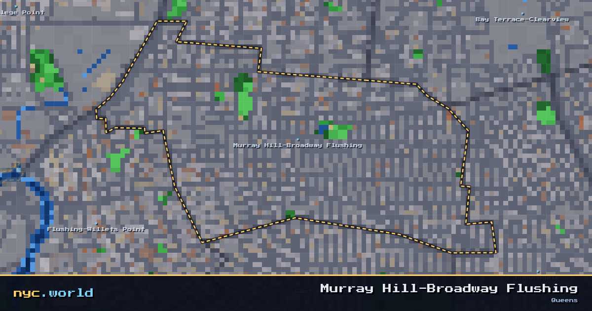 pixel-art map of Murray Hill-Broadway Flushing, Queens on nyc.world