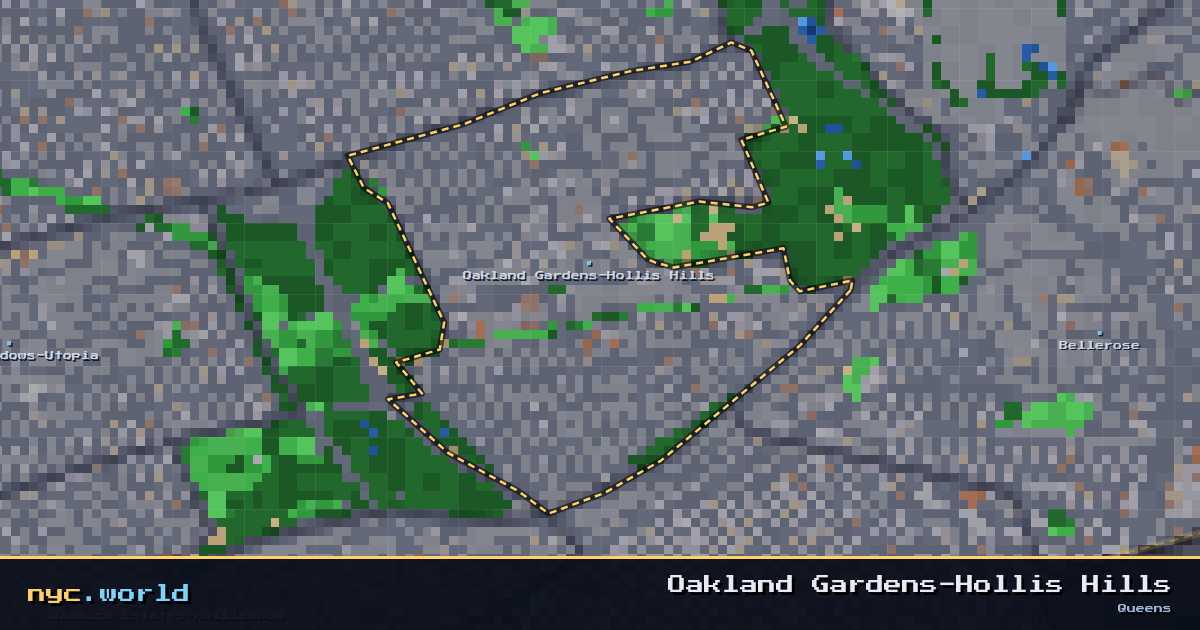 pixel-art map of Oakland Gardens-Hollis Hills, Queens on nyc.world