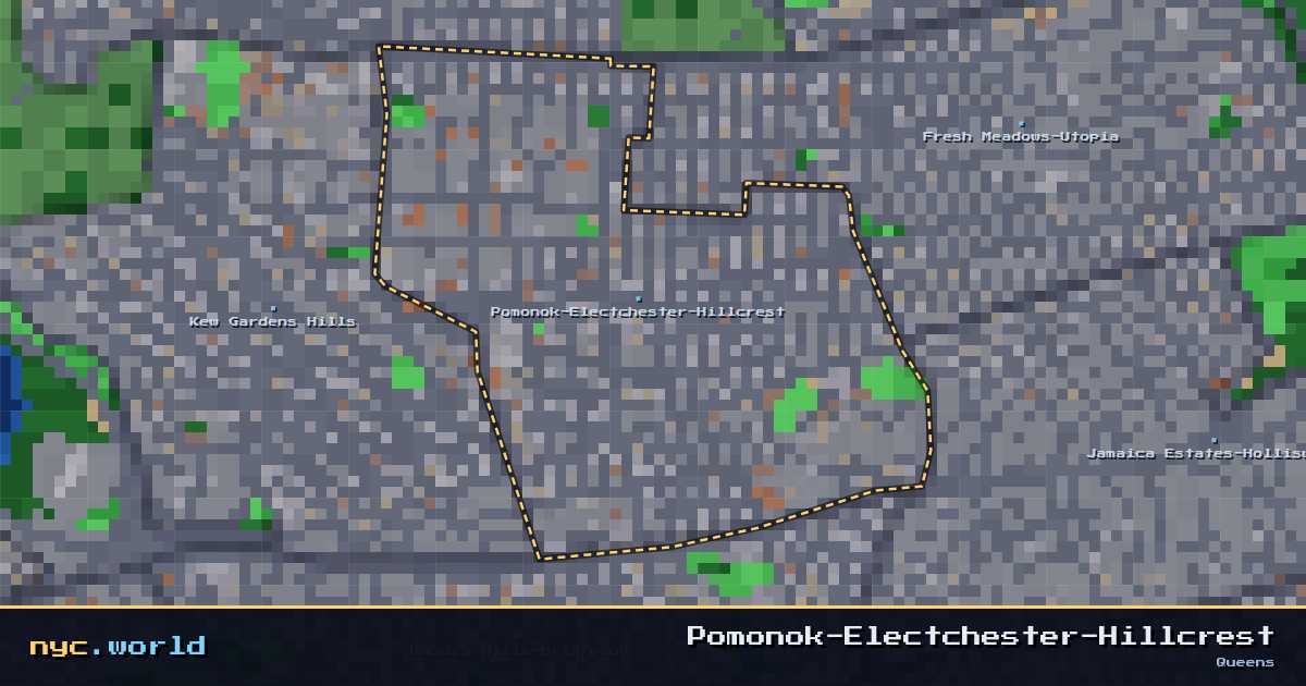pixel-art map of Pomonok-Electchester-Hillcrest, Queens on nyc.world