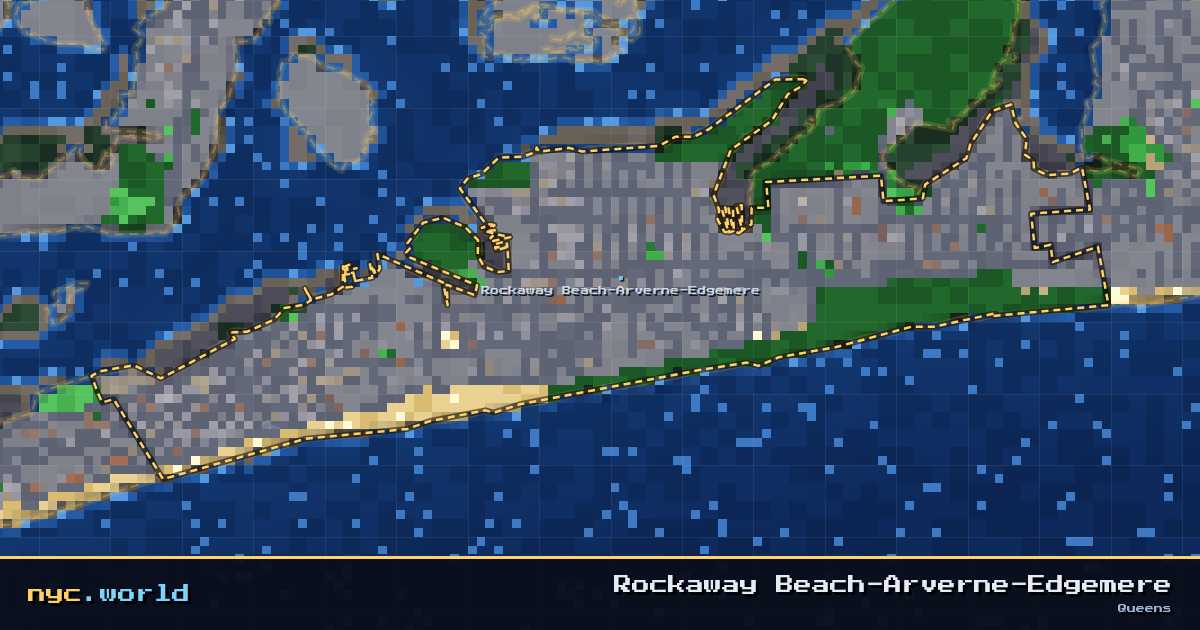 pixel-art map of Rockaway Beach-Arverne-Edgemere, Queens on nyc.world