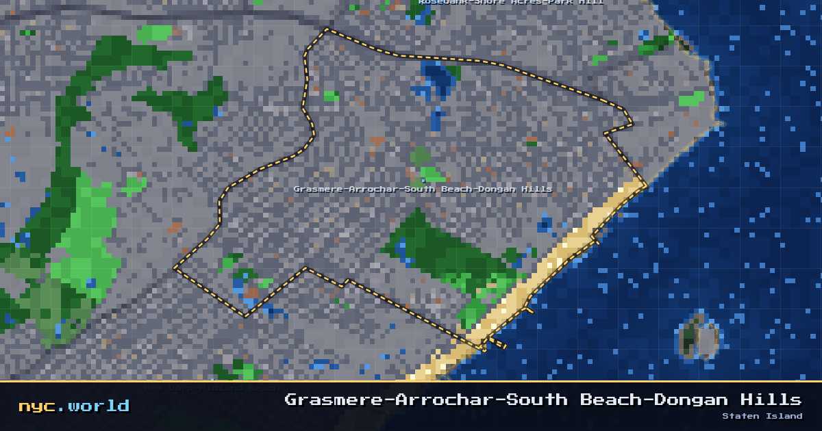 pixel-art map of Grasmere-Arrochar-South Beach-Dongan Hills, Staten Island on nyc.world