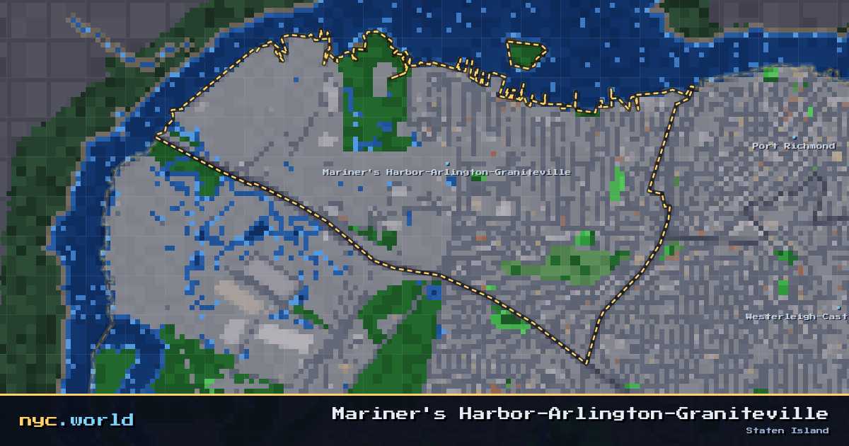 pixel-art map of Mariner's Harbor-Arlington-Graniteville, Staten Island on nyc.world