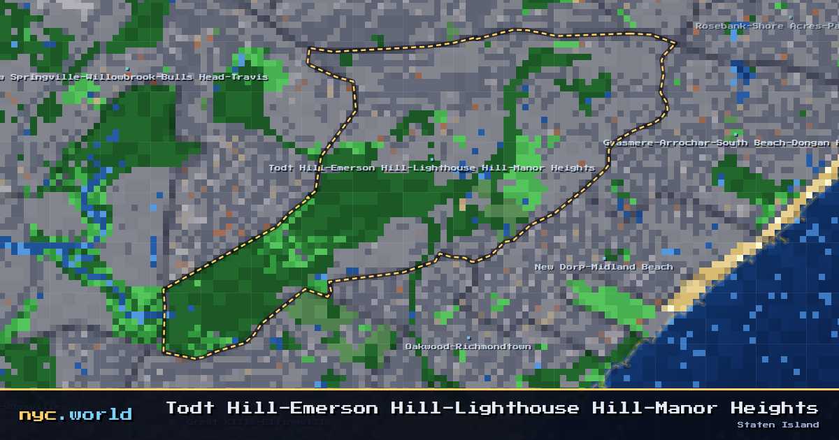 pixel-art map of Todt Hill-Emerson Hill-Lighthouse Hill-Manor Heights, Staten Island on nyc.world