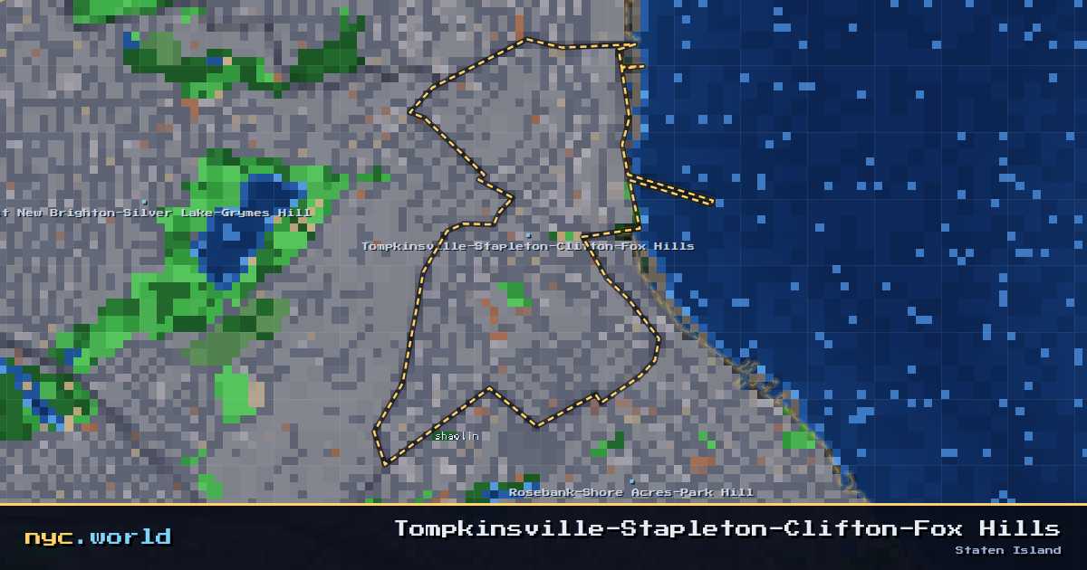 pixel-art map of Tompkinsville-Stapleton-Clifton-Fox Hills, Staten Island on nyc.world